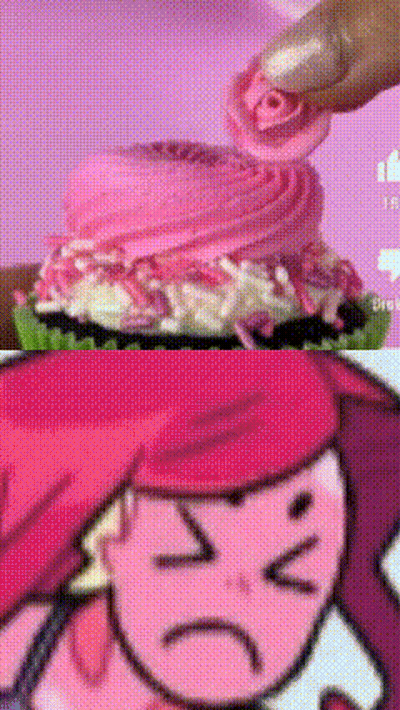 Cupcake With Pink Frosting And Sad Cartoon Girl GIF