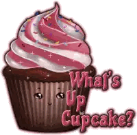 Cupcake With Pink Frosting And What's Up Cupcake Text Sticker