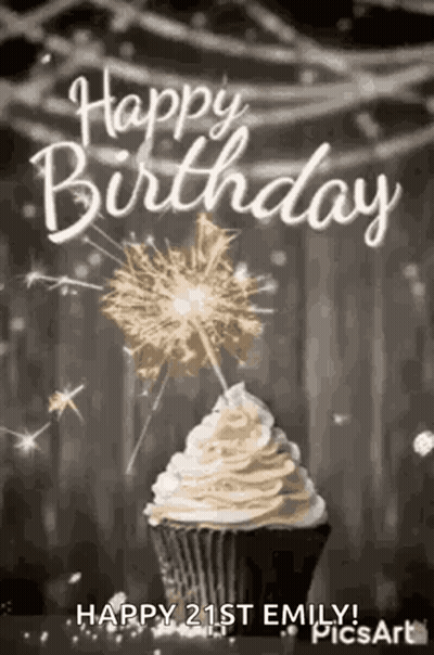 Cupcake With Whipped Cream And Sparkler GIF