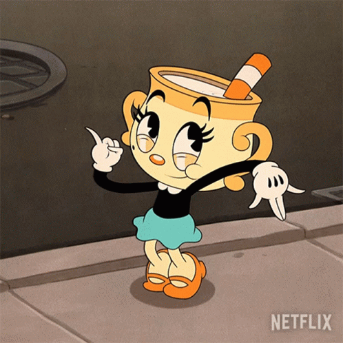 Cuphead Is A Cartoon Character From Netflix That Is Pointing GIF