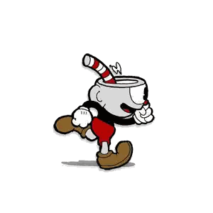 Cuphead Running With Striped Straw In Mouth Sticker