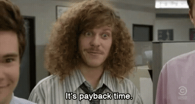 Curly Hair Man Saying It's Payback Time In Office GIF