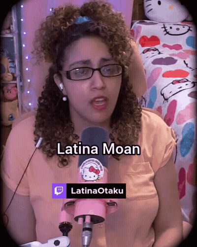 Curly Hair Woman Pink Hello Kitty Sticker Shirt GIF