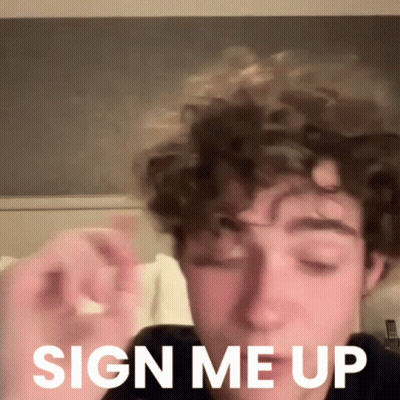 Curly Haired Man Sign Me Up Eyes Closed GIF