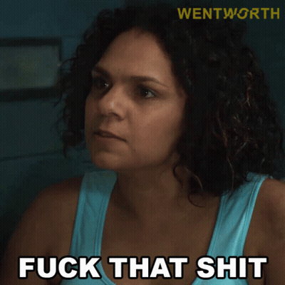 Curly-Haired Woman Saying Fuck That Shit In Blue Tank Top GIF