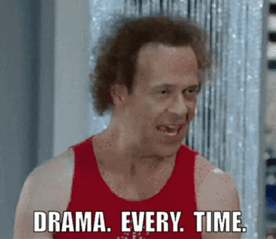 Curly Man Red-Tank-Top Says Drama Every Time GIF