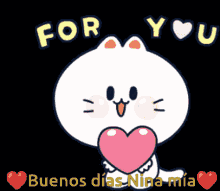 Cute Animated Cat Giving Heart Buenos Dias Amor GIF
