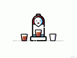 Cute Animated Coffee Maker Pouring In The Glass