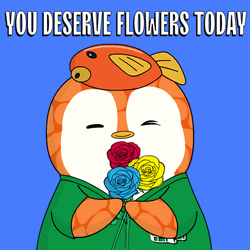 Cute Animated Penguin Kudos You Deserve Flowers GIF