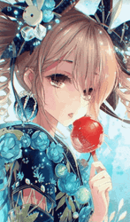 Cute Anime Girl Holding Candy Apple