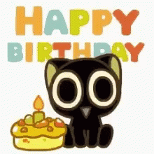 Cute Black Cat Anime Happy Birthday GIF