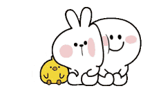 Cute Bunny And Chick Moving Closer GIF