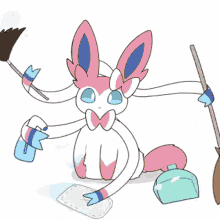 Cute Bunny Cat Cleaning With Multiple Hands GIF
