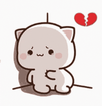 Cute Cartoon Cat Next To Broken Heart GIF