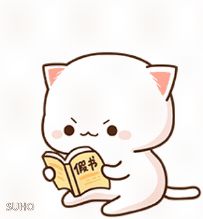 Cute Cartoon Cat Reading Book GIF