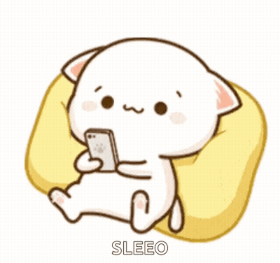Cute Cartoon Cat Sitting On Pillow With Cell Phone GIF