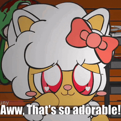 Cute Cartoon Cat With Red Bow Says Aww GIF