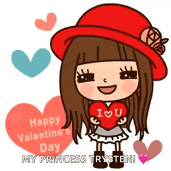 Cute Cartoon Girl Animated Valentines Day  GIF