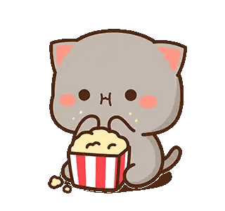Cute Cat Eating Popcorn From Striped Box Sticker