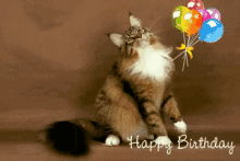 Cute Cat Playing Birthday Balloons GIF