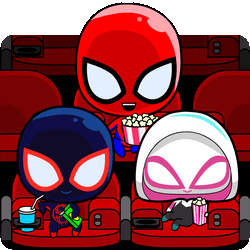Cute Chibi Superheroes Watching Movie GIF