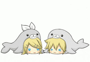 Cute Chibi Twin Flapping Dolphins GIF