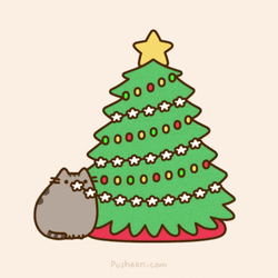 Cute Christmas Chibi Cat Eating Decorations GIF