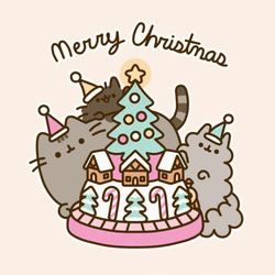 Cute Christmas Pusheen Playing Train GIF