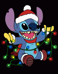 Cute Christmas Stitch With Christmas Lights GIF