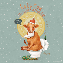 Cute Cow Greeting Merry Christmas