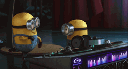 Cute DJ Minion Pushed Out GIF