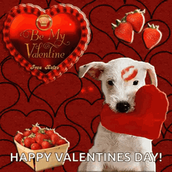 Cute Dog Biting Heart Happy Valentines Day GIF