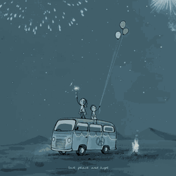 Cute Doodle Couple Aesthetic Fireworks Bonfire Lights GIF