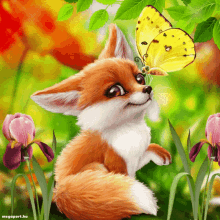Cute Fox Winking With Spring Flowers Background GIF