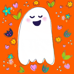 Cute Ghost Surrounded By Flowers Smiling GIF