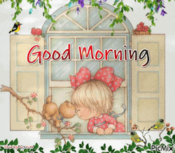 Cute Good Morning Wednesday Girl And Kitten GIF