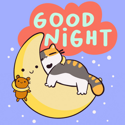 Cute Good Night Kitty Cuddling Moon GIF