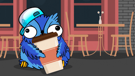 Cute Happy Monday Owl Drinking Coffee GIF