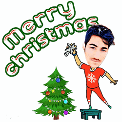 Cute Merry Christmas Wishes Guy Putting Star GIF