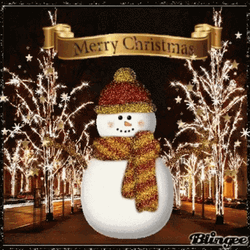 Cute Merry Christmas Wishes Snowman Sparkling Trees GIF
