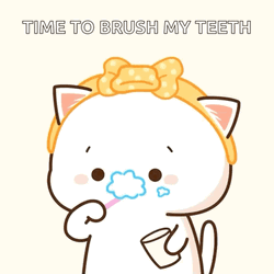 Cute Mochi Cat Brushing Teeth GIF