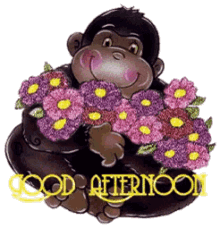 Cute Monkey Holding Flowers Buenas Tardes GIF