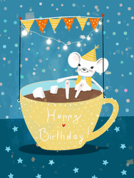 Cute Mouse Sitting In Happy Birthday Cup