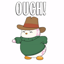 Cute Penguin In Green Sweater That Hurt Says Ouch GIF