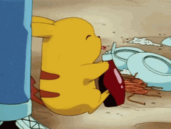 Cute Pikachu Eating And Licking Bottle  GIF