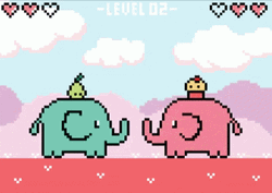 Cute Pixel Elephant Kissing Video Game GIF