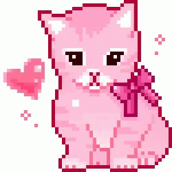 Cute Pixel Pink Cat Hearts GIF