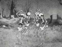 Cute Playful Dancing Skeletons Group   GIF