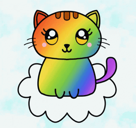 Cute Rainbow Cat Sitting On Cloud GIF