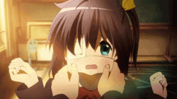Cute Rikka Takanashi Pinching Cheeks  GIF